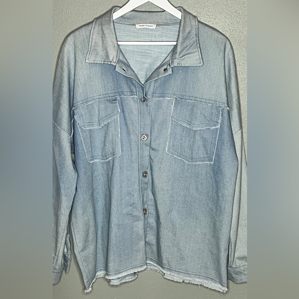 Made In Italy Boho Raw Hem Denim Shirt Size XL